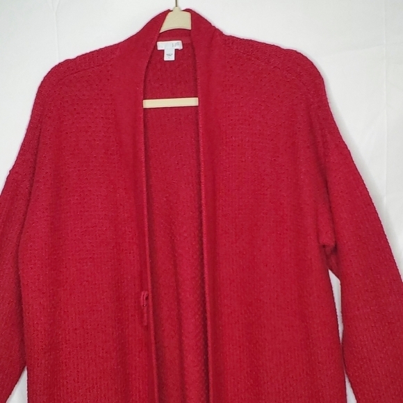 J. Jill Long Sleeve Knit Cardigan Size L Long Line Cozy Red Sweater with Pockets - Picture 2 of 13
